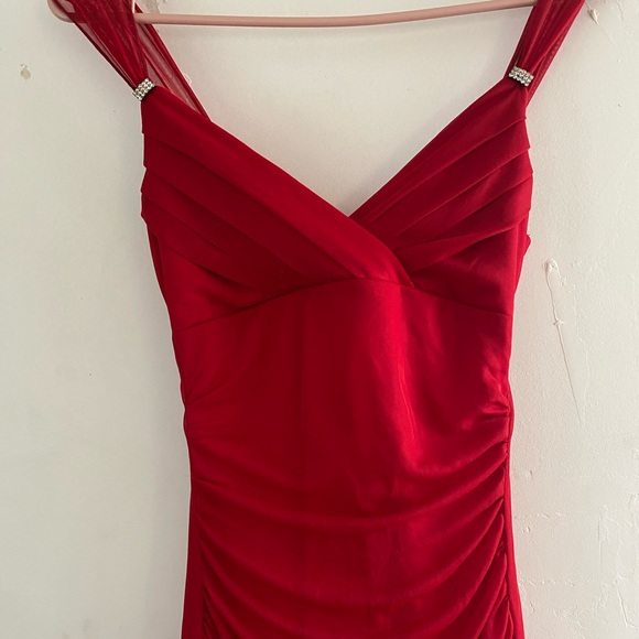 Red Ruched Ruffled High Low Gown - Picture 4 of 6